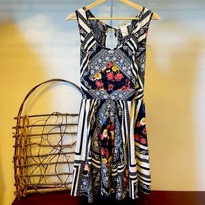 American Rag lace backing, multi-pattern floral patchwork,short flare dress XL